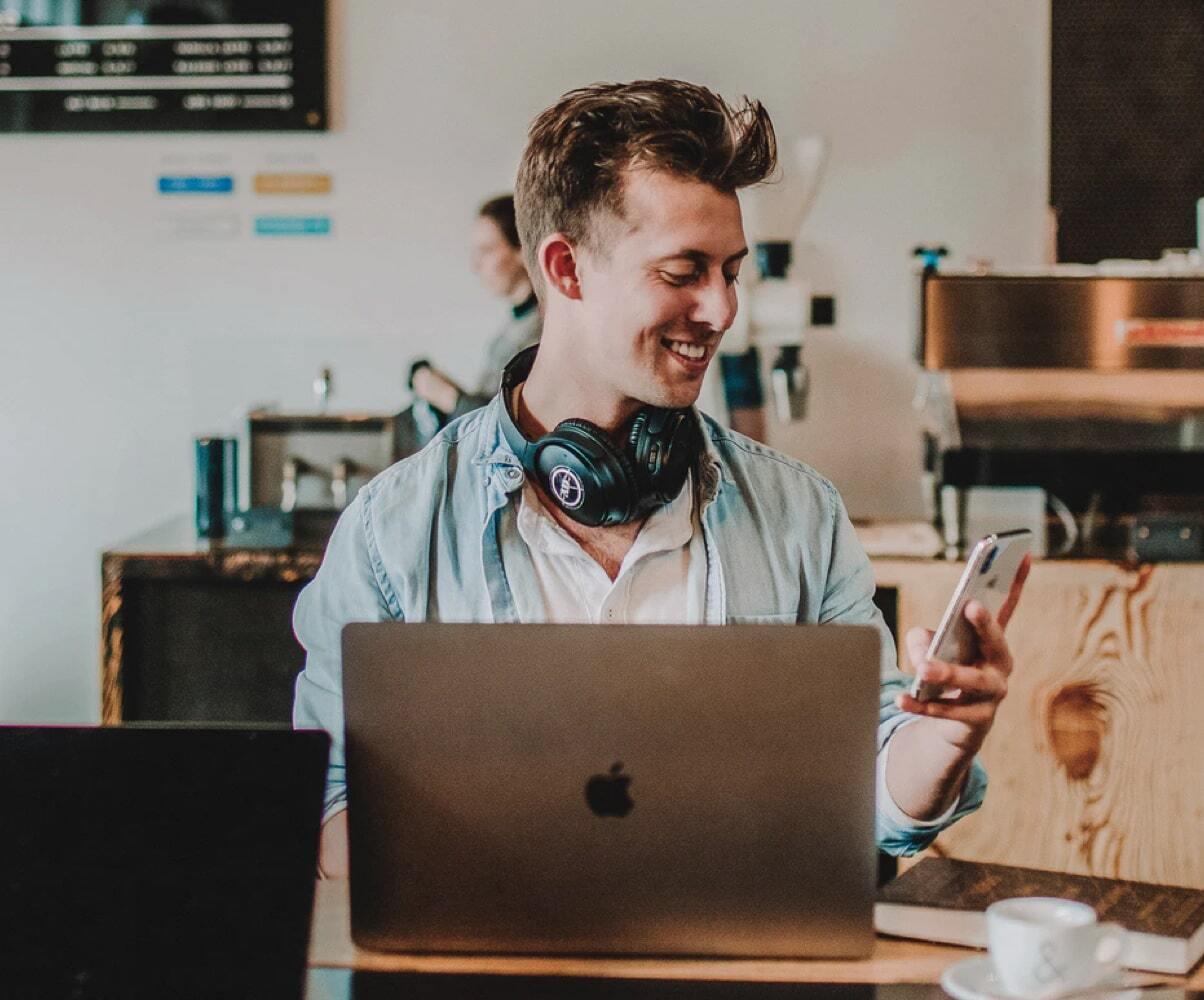 Engaged student in coffee shop