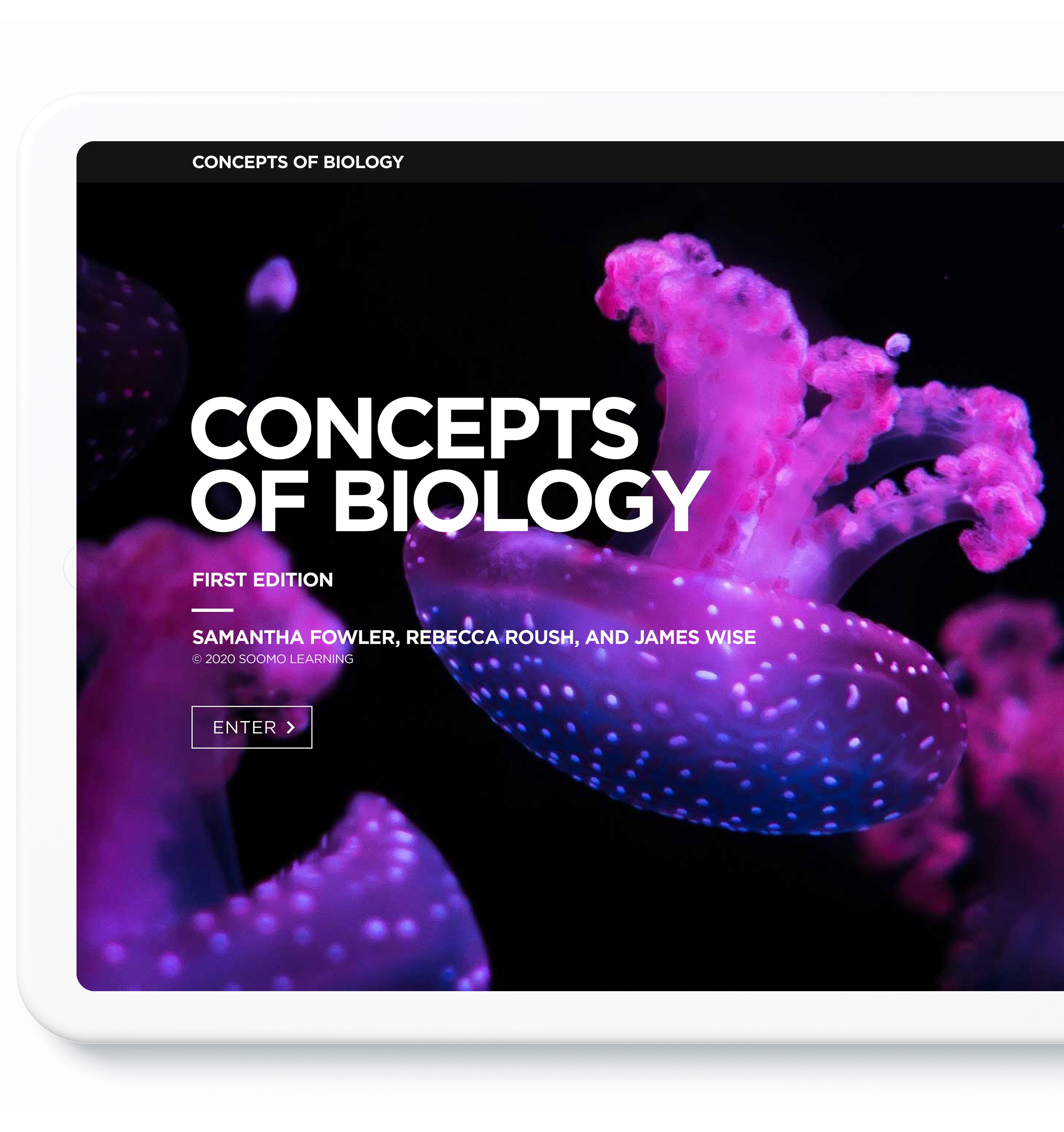 Tablet screen displaying Concepts of Biology cover